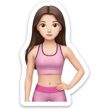 white brunette girl long hair with hazel eyes in light pink workout with small waist sticker