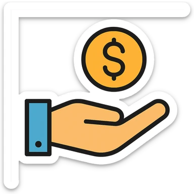 a hand with a dollar sign, emphasizing savings or low cost, minimalistic style sticker