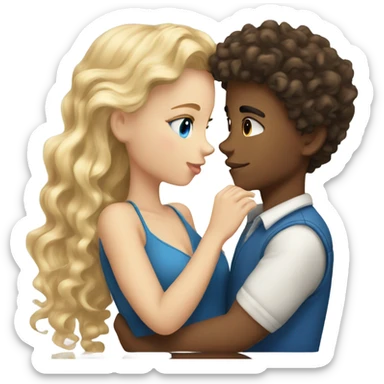 blonde blue eyed girl kissing mixed boy with curly brown hair sticker
