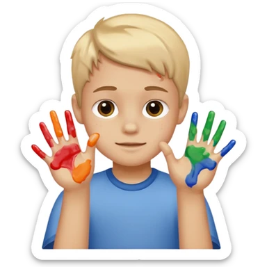 Kid with finger-painted hands sticker