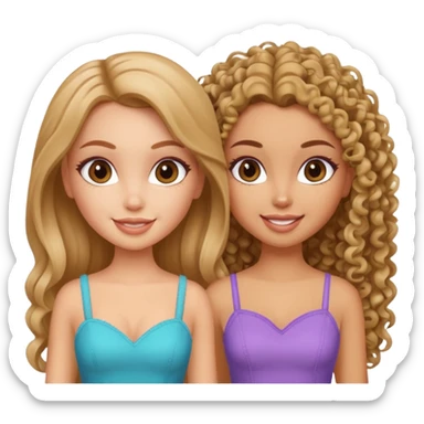 2 pretty bratz fair girls. One has straight hair and is tan. One is fair with curly hair sticker
