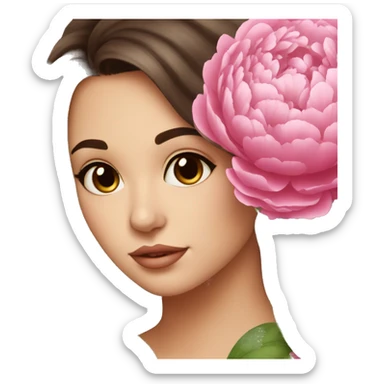 brunette beautiful girl with brown eyes smells  peonies sticker