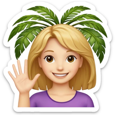 A palm with women's hair and face saying Hi, Matt! sticker