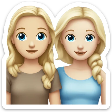 Blonde girl with blue eyes and pale skin hugging girl with brown hair and eyes and darker skin sticker