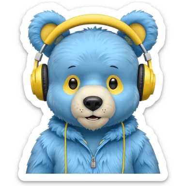 blue bear with yellow headphones sticker