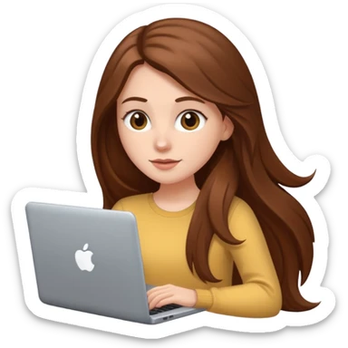 white girl with long brown hair using a laptop sticker
