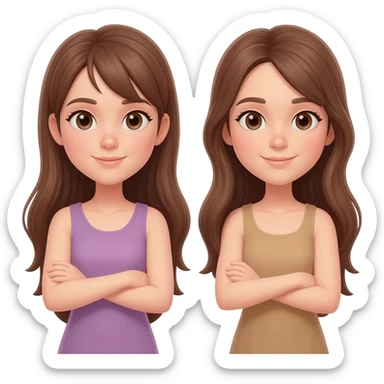 Two girls with brown long hair shrugging sticker
