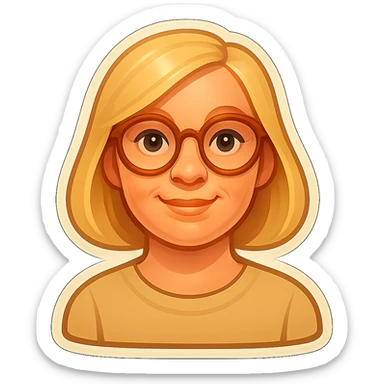 Edit the image to depict a Scandinavian woman with blonde hair and light skin, showing a confident and friendly expression. She should be styled in simple modern clothing, in a retro sticker style consistent with the original image. sticker