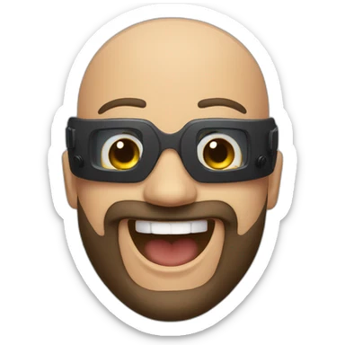 Bald man with a thick black beard wearing VR Goggles laughing  sticker