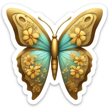 Golden butterfly with floral pattern on it sticker