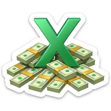 start with a 3d number 10 and letter x, "10x" and to its right, a cash pile, make bills rectangular, looking like 10x CASH PILE,  sticker