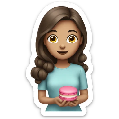 brunette girl with macaron sticker