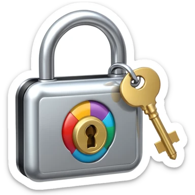 A chrome silver lock and key emoji, smooth metallic surfaces, glossy reflections, luxury swag vibe, minimal iOS emoji style, centered on clean white background sticker