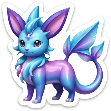 Magical scaley blue-cyan-indigo-purple-violet-pink-gradients nebula shiny glittery Suicune-Vaporeon-Primarina-Amaura-Pokémon-Fakémon-fusion, full body sticker