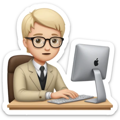 young programmer working at the computer, bored sticker