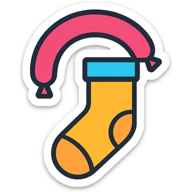 stylized icon of a sock and sausage combined, outlined with a pop of color, designed for digital use sticker