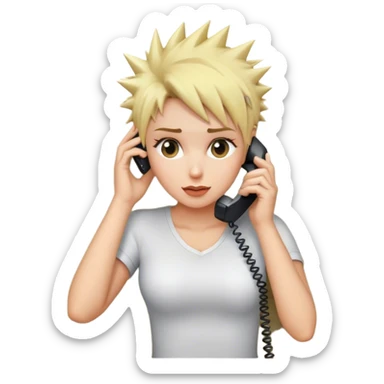 Lady with short spikey blonde hair on phone on the sofa sticker