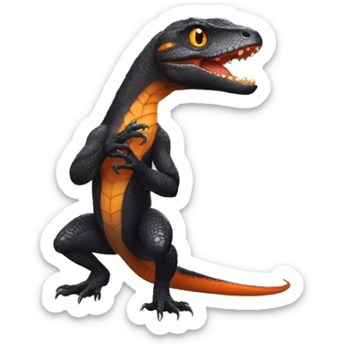 Black Shiny Lizard-Reptile-Raptor-Fakémon with Orange belly Full Body sticker