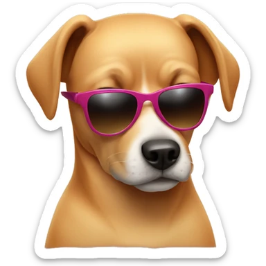 Dog wearing sunglasses with and bikini sticker