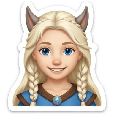 Viking platinum blonde girl with long hair, forelocks and blue eyes. Wolf pet sticker