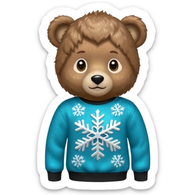 Glitter bear with cyan snowflake black sweatshirt sticker