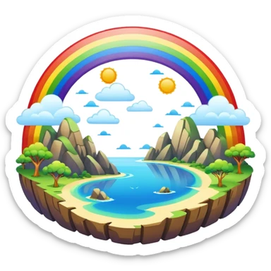Rainbow Bridge – Arched rainbow connecting flying islands. sticker