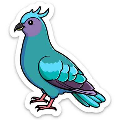 Nicobar pigeon with colorful iridescent feathers, long neck and distinctive white tail sticker