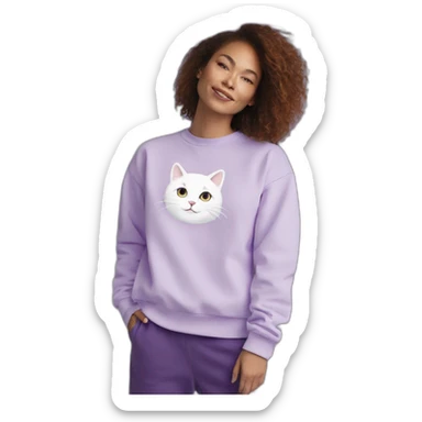 White cat in lilac sweatshirt sticker