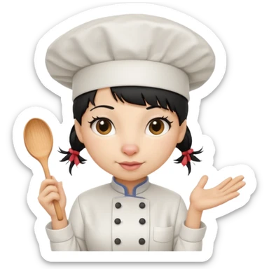 A rat that looks like a female with a fringe and chefs hat black hair sticker