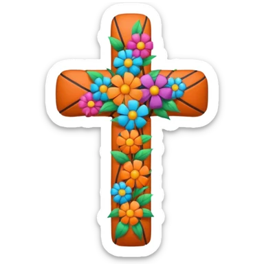 Cross with basketball and flowers sticker