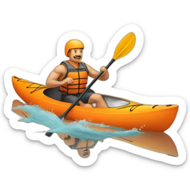 strong man paddling, kayaking, orange kayak on water sticker