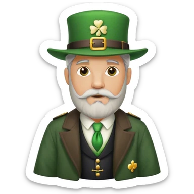 Tall grey haired man with goatee wearing a green peaky hat and kilt st. Patrick’s Day sticker