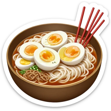 simple naengmyeon half a boiled egg on top, no extra toppings, with chopsticks sticker