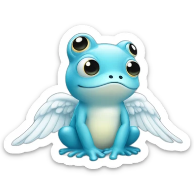 cute round ball blue frog with white angel wings sticker