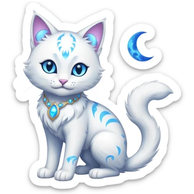 Magical Celestial Lunar-powered Fantasy Feline with lunar markings (full body) sticker