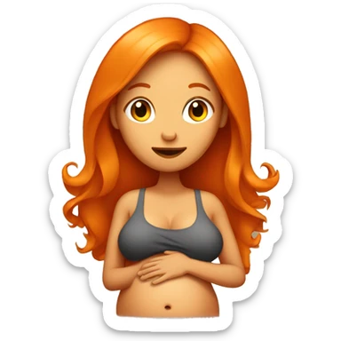 Tan girl with long orange hair holding pregnant stomach sticker