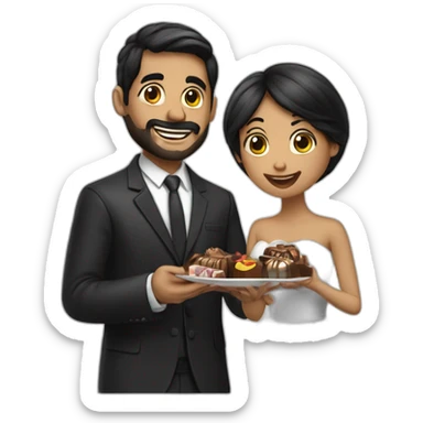 novios comiendo chocolates. el chico tiene barba and the girl black hair y cabello liso sticker