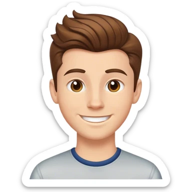 Menino branco com cabelos castanhos  com topete sorrindo sticker