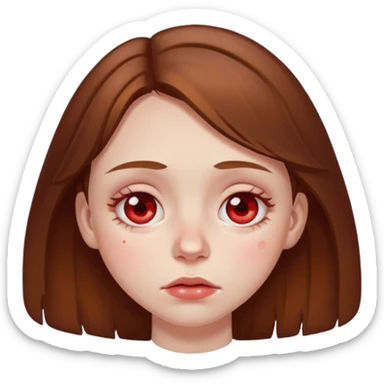 brown haired girl puffy swollen red circles around her eyes sticker