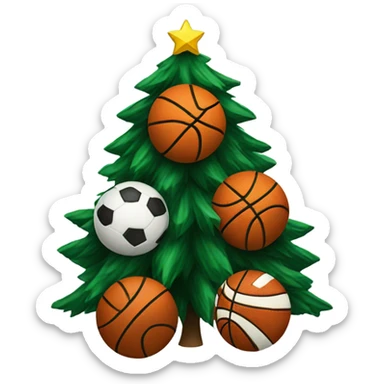 A Christmas tree with sports balls on it sticker