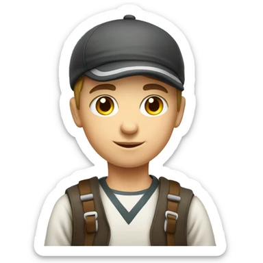 young slavic school boy with backback sticker