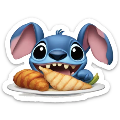 Stitch from lilo and stitch eating chicken sticker