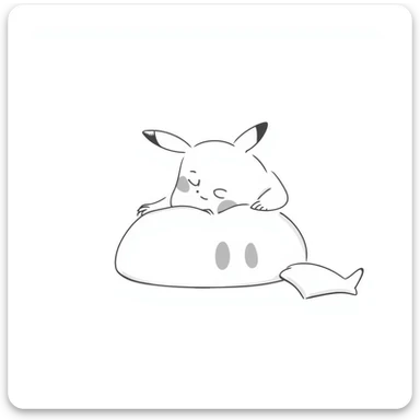 cute Pikachu Pokémon curled up and sleeping peacefully, doodle style sticker
