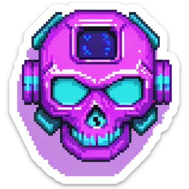 futuristic cyberpunk pixel art icon, vivid neon colors purple magenta cyan, minimal expressive design, 32x32, centered, high contrast, transparent background, no text, suitable for dark background, artist symbol sticker