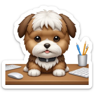 preciso de um cachorrinho da raça shitzu em cima de uma mesa de escritório sticker