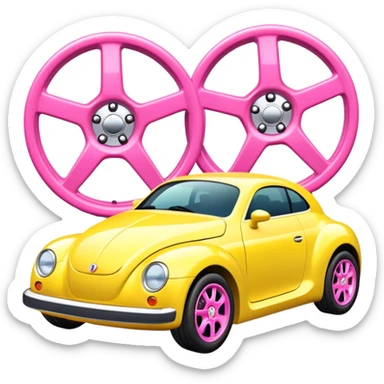 yellow car with pink wheels sticker