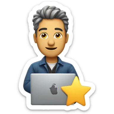 man with laptop rate with 5 stars sticker