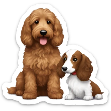  Brown goldendoodle and a black and brown longhair dachshund sitting together  sticker