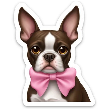 brown Boston terrier with pink bow sticker