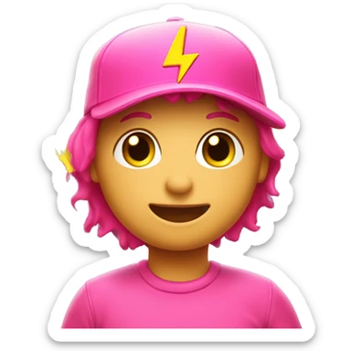 Bright pink baseball cap with yellow lightning bolt in the middle sticker